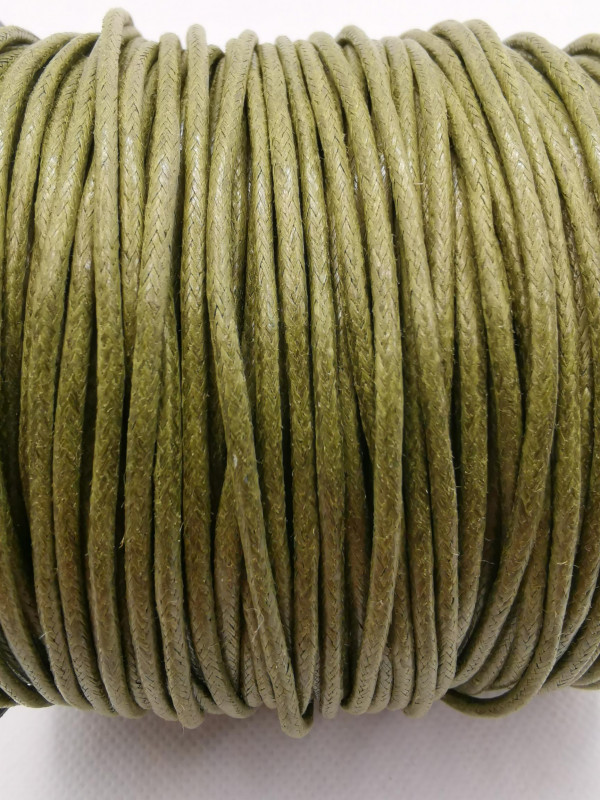 Baumwollkordel; gewachst; 2 mm Durchmesser; olivgrün; laufender Meter