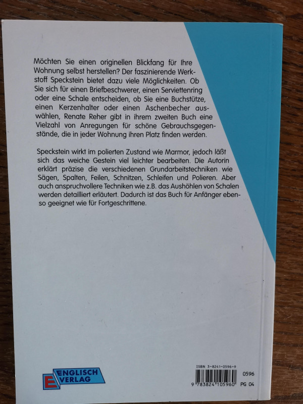 Kreativ Set; gebr. Buch; Werkzeug; Schleifmittel; Politur; Speckstein