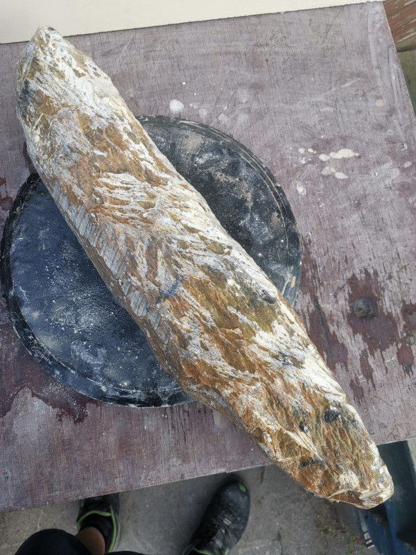 Speckstein Einzelstck aus Indien schlanker, langer Stein in gelb Mix ungeschrumpft 12,460 kg