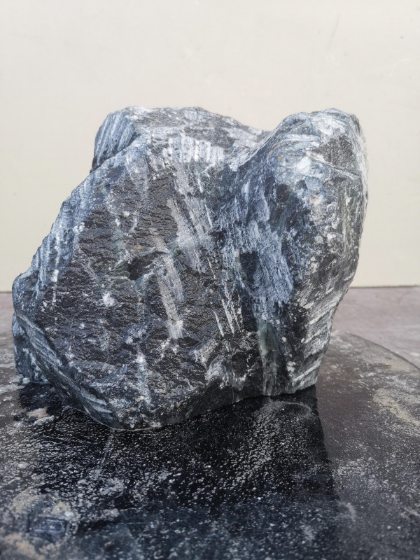 Speckstein; Einzelstck; Indien; dunkelgrn; Streifen; 5,580 kg