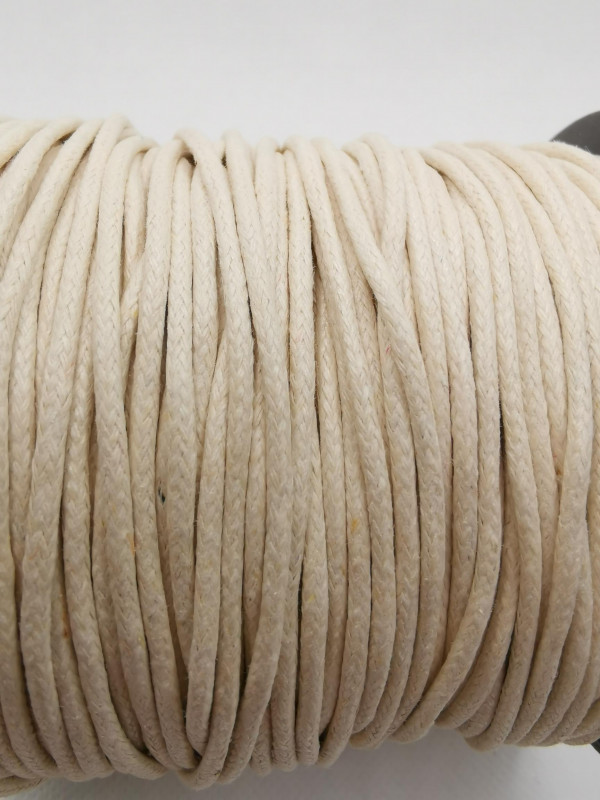 Baumwollkordel; gewachst; 2mm; creme; 100m