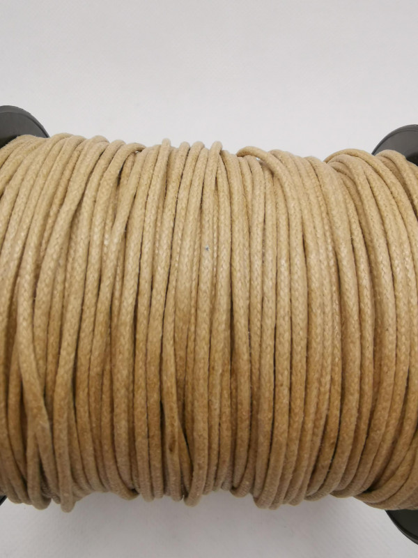 Baumwollkordel; 2mm; gewachst; beige; 100m Rolle