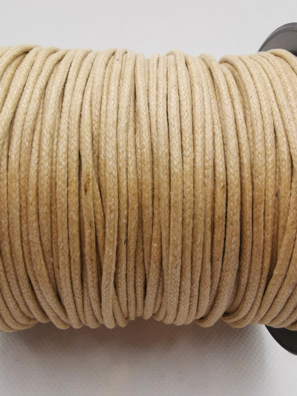 Baumwollkordel; 2mm; gewachst; beige; 100m Rolle