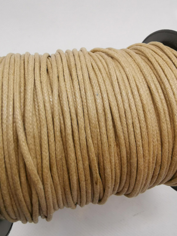 Baumwollkordel; 2mm; gewachst; beige; 100m Rolle